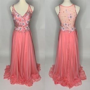 Coral Rachel Allen chiffon evening gown
